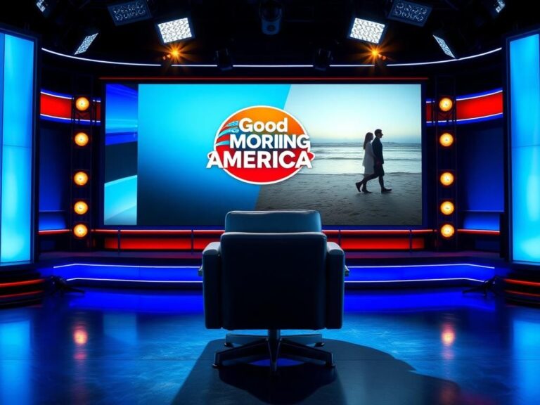 Flick International Empty interview chair in a dimly lit television studio symbolizing absence