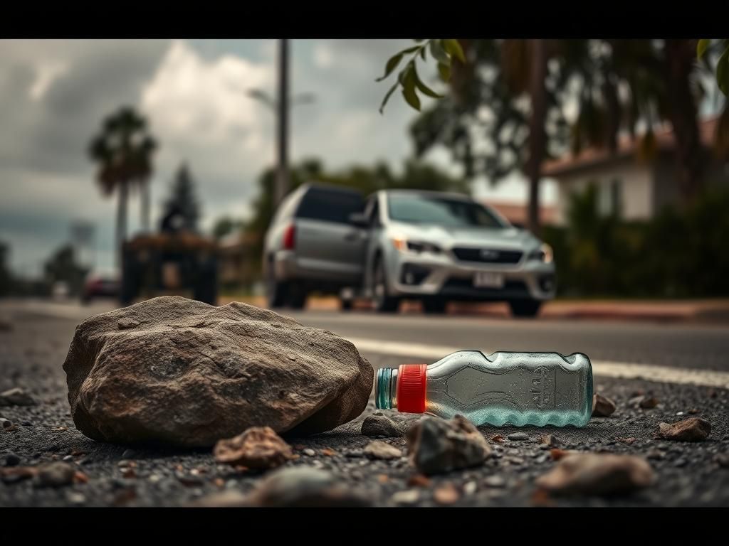 Flick International A dramatic scene on a desolate Florida street with rocks and debris reflecting conflict