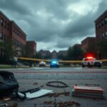 Flick International A somber view of the Florida State University campus after a shooting incident, featuring scattered personal belongings.