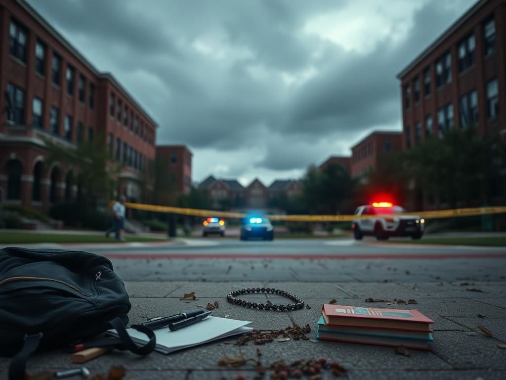 Flick International A somber view of the Florida State University campus after a shooting incident, featuring scattered personal belongings.