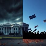 Flick International A split scene depicting the tension within the Democratic Party regarding Biden's legacy