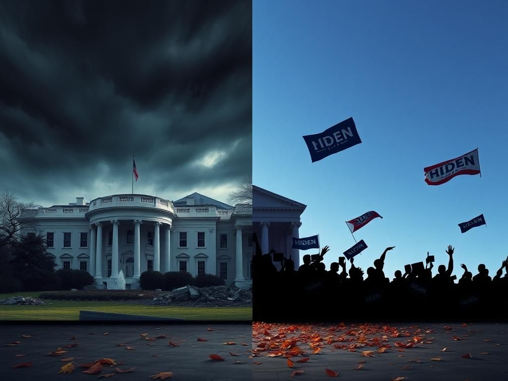 Flick International A split scene depicting the tension within the Democratic Party regarding Biden's legacy