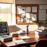 Flick International A polished workspace featuring football memorabilia amidst soft sunlight