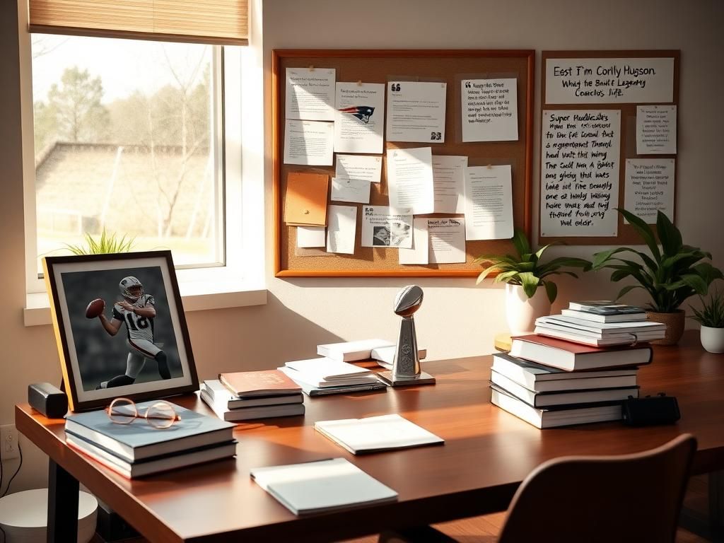 Flick International A polished workspace featuring football memorabilia amidst soft sunlight