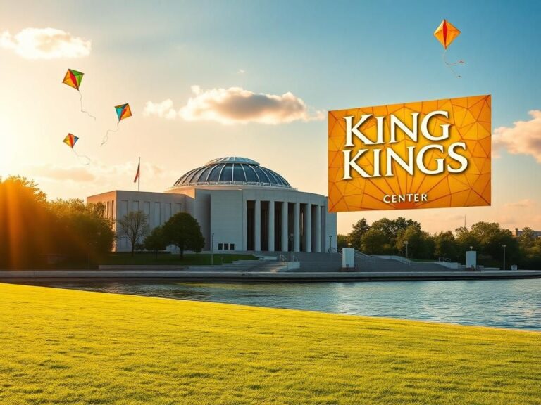 Flick International Outdoor view of the Kennedy Center with children flying kites