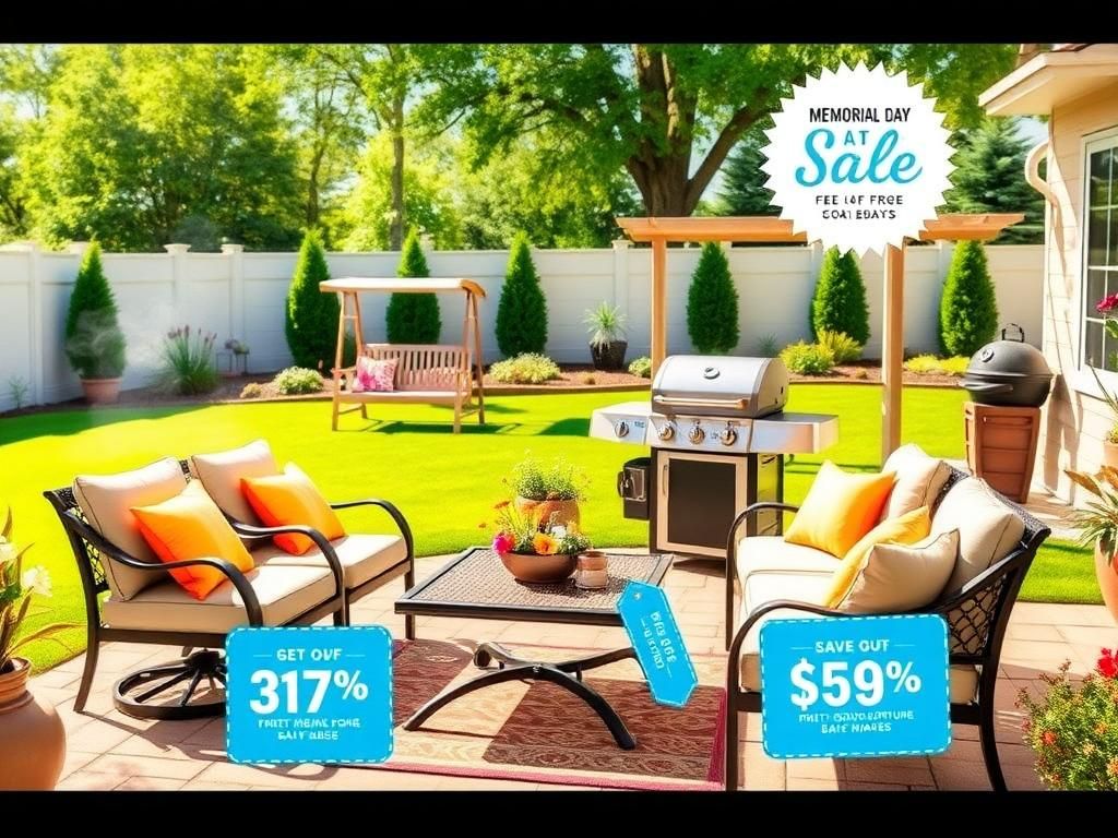 Flick International Vibrant outdoor scene featuring a stylish four-piece furniture set in a sunny backyard