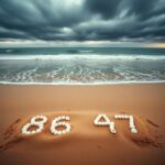 Flick International Sandy beach with seashells forming the numbers '86 47', symbolizing political controversy