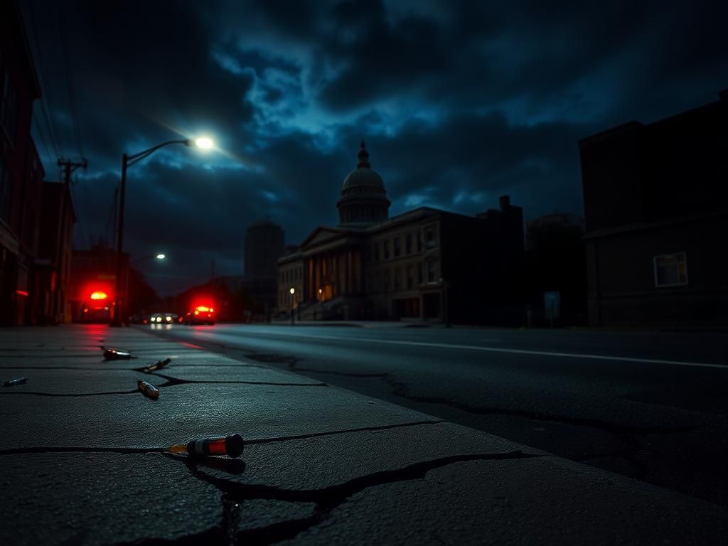 Flick International Ominous urban street scene depicting the impact of crime in Massachusetts