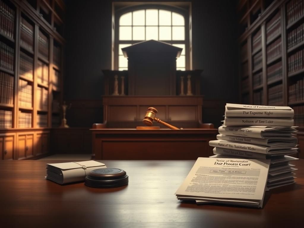 Flick International Dimly lit courtroom with an empty gavel symbolizing justice for Venezuelan migrants