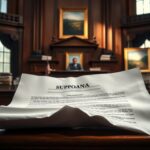 Flick International Dramatic courtroom scene with crumpled subpoena document symbolizing legal tension between Taylor Swift and Blake Lively