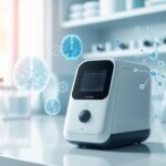 Flick International Close-up image of the Lumipulse blood testing device for Alzheimer’s diagnosis