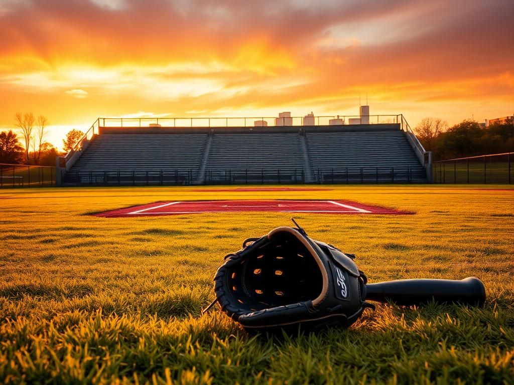 Flick International A vibrant girls' softball field at sunset with a glove on the grass