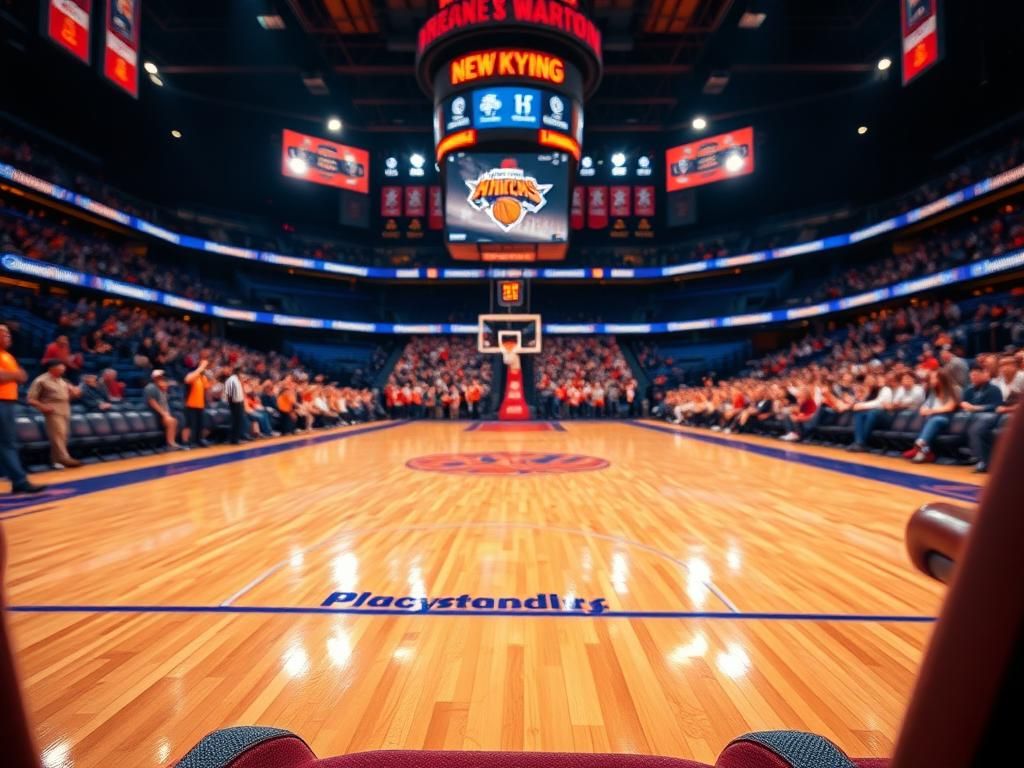 Flick International Vibrant front row view of Madison Square Garden during a New York Knicks playoff game.