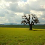 Flick International A solitary oak tree in a serene meadow under a cloudy sky, symbolizing grief and resilience