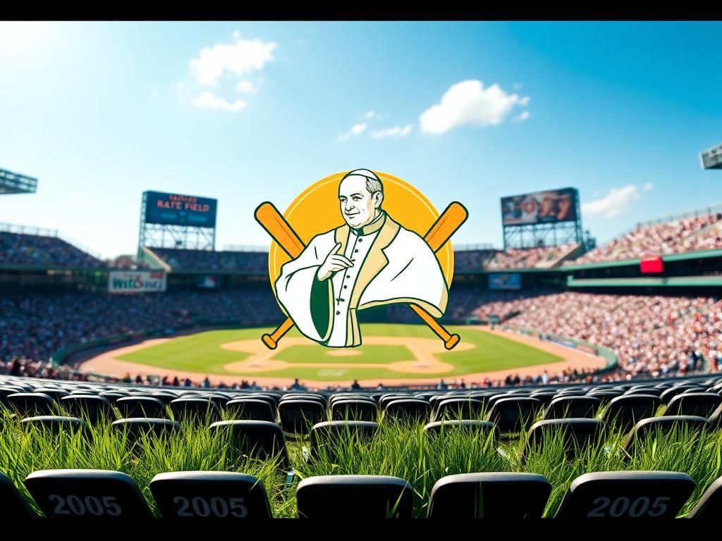Flick International Graphic installation of Pope Leo XIV at Chicago's Rate Field honoring his 2005 World Series attendance