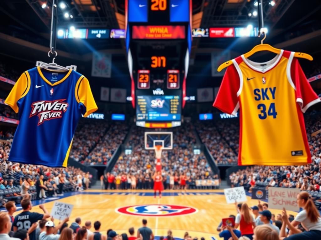 Flick International Dynamic sports arena scene with WNBA colors of Indiana Fever and Chicago Sky