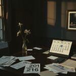 Flick International Dimly-lit office with an antique desk symbolize reflection and memory