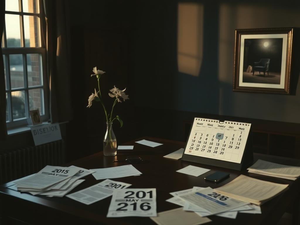 Flick International Dimly-lit office with an antique desk symbolize reflection and memory