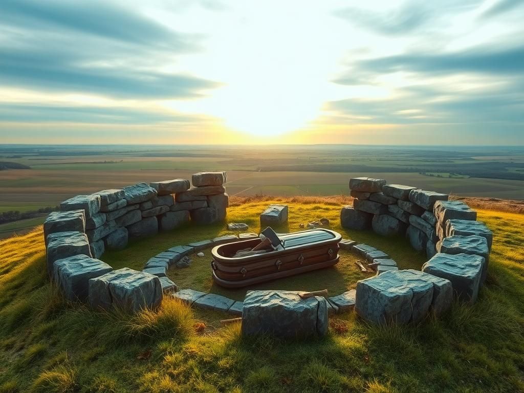 Flick International Ancient Viking grave site with stone circle and wooden coffin in Linköping, Sweden