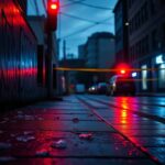 Flick International Urban street scene depicting aftermath of a mass shooting in Minneapolis