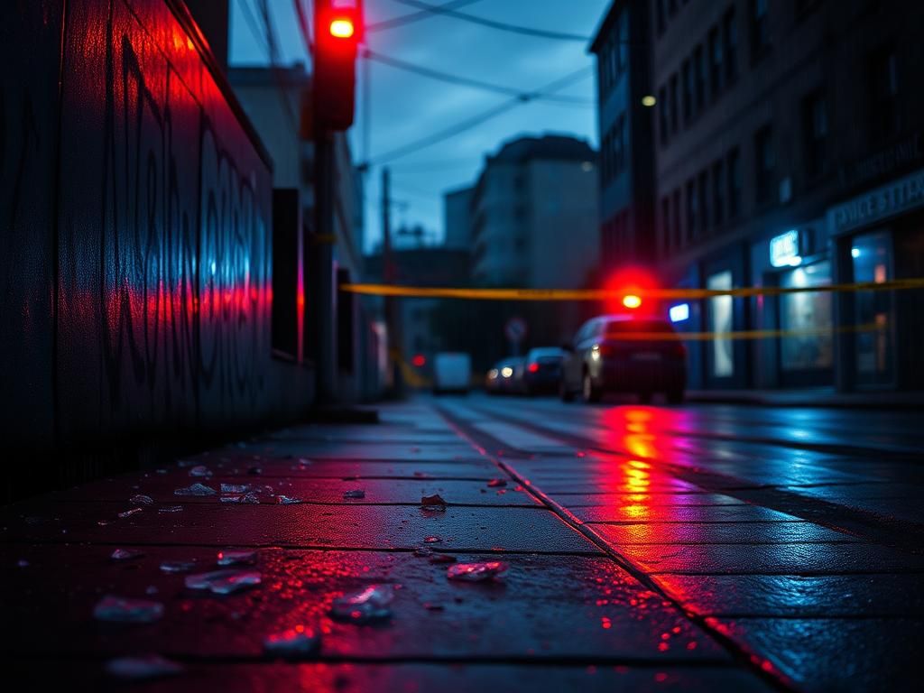Flick International Urban street scene depicting aftermath of a mass shooting in Minneapolis