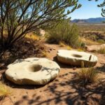 Flick International Ancient stone metates and manos surrounded by wild grasses in the Northern Great Basin
