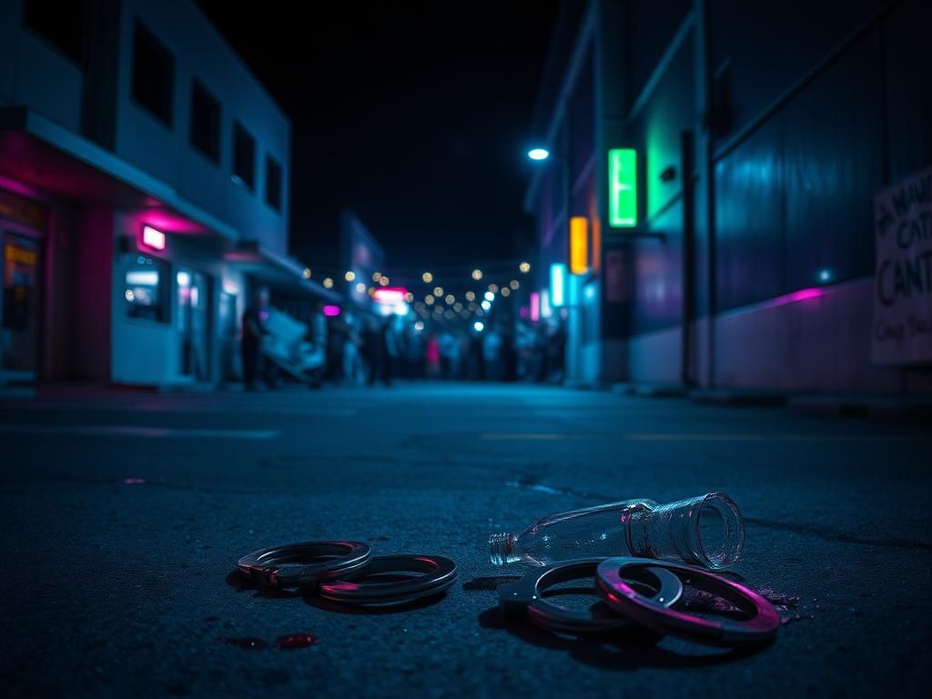 Flick International Empty handcuffs on the ground after a boxing event in Miami