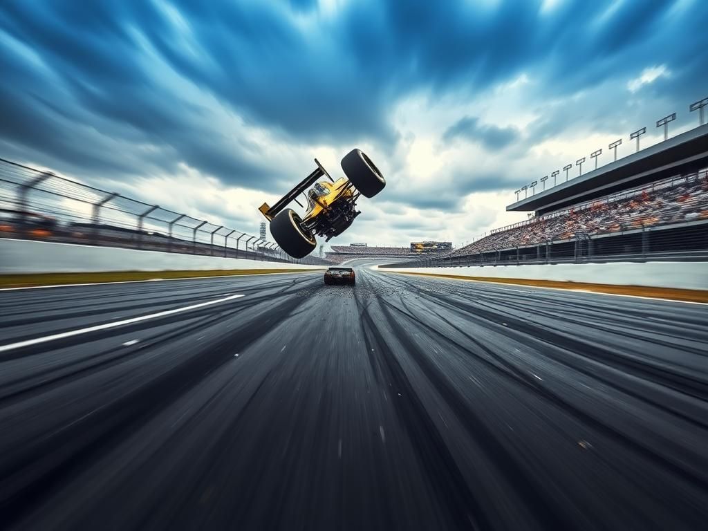 Flick International IndyCar driver Kyffin Simpson airborne during practice crash