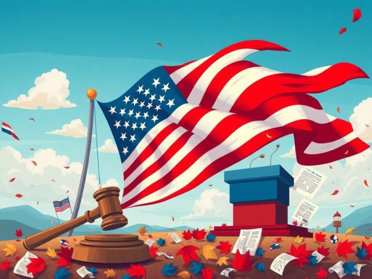 Flick International A dynamic illustration of American politics featuring a stylized American flag and symbolic elements of political discourse.