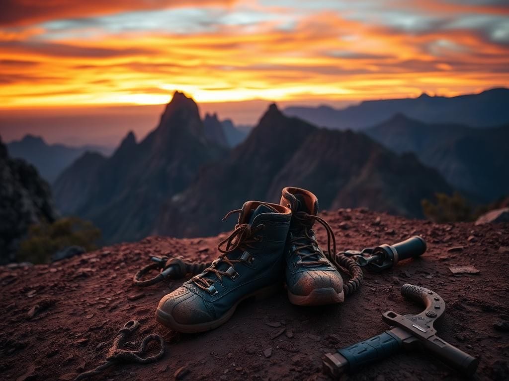 Flick International Worn-out stunt boots with a fracture in the toes resting in Australian dirt, symbolizing dangerous stunt work