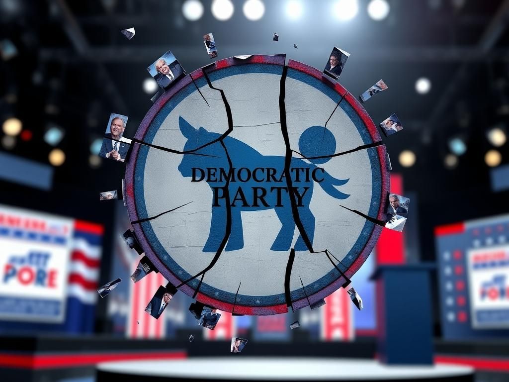 Flick International Abstract representation of a crumbling Democratic Party logo amidst fading campaign imagery