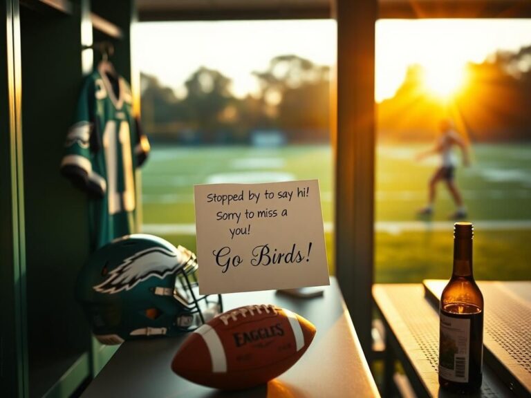 Flick International Philadelphia Eagles practice facility with locker, jersey, and note from Ivanka Trump