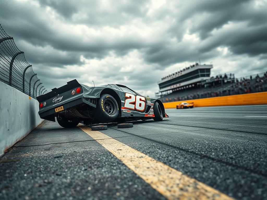 Flick International Dramatic crash scene of Colton Herta's No. 26 car at the Indy 500 qualifying