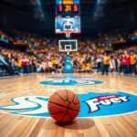 Flick International Dramatic scene of a heated WNBA game with overturned basketball and energized fans