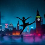 Flick International A dynamic urban night scene of London featuring iconic landmarks and a silhouetted ballerina.