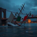 Flick International Massive Mexican Navy ship Cuauhtémoc colliding with Brooklyn Bridge