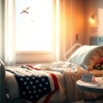 Flick International Serene hospital room with an American flag, symbolizing hope after captivity