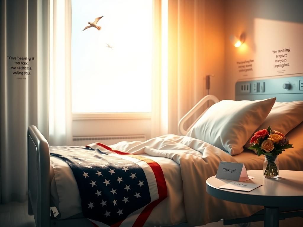 Flick International Serene hospital room with an American flag, symbolizing hope after captivity