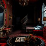 Flick International Dimly lit opulent room with antique mirror and wilted flowers