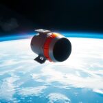 Flick International Futuristic space capsule in dramatic descent through Earth's atmosphere