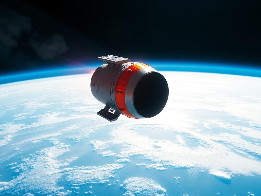 Flick International Futuristic space capsule in dramatic descent through Earth's atmosphere