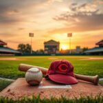 Flick International Vintage baseball field at dusk with home plate in focus, symbolizing Pete Rose's legacy