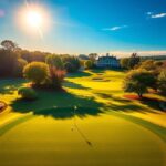 Flick International Aerial view of Quail Hollow golf course under sunny skies