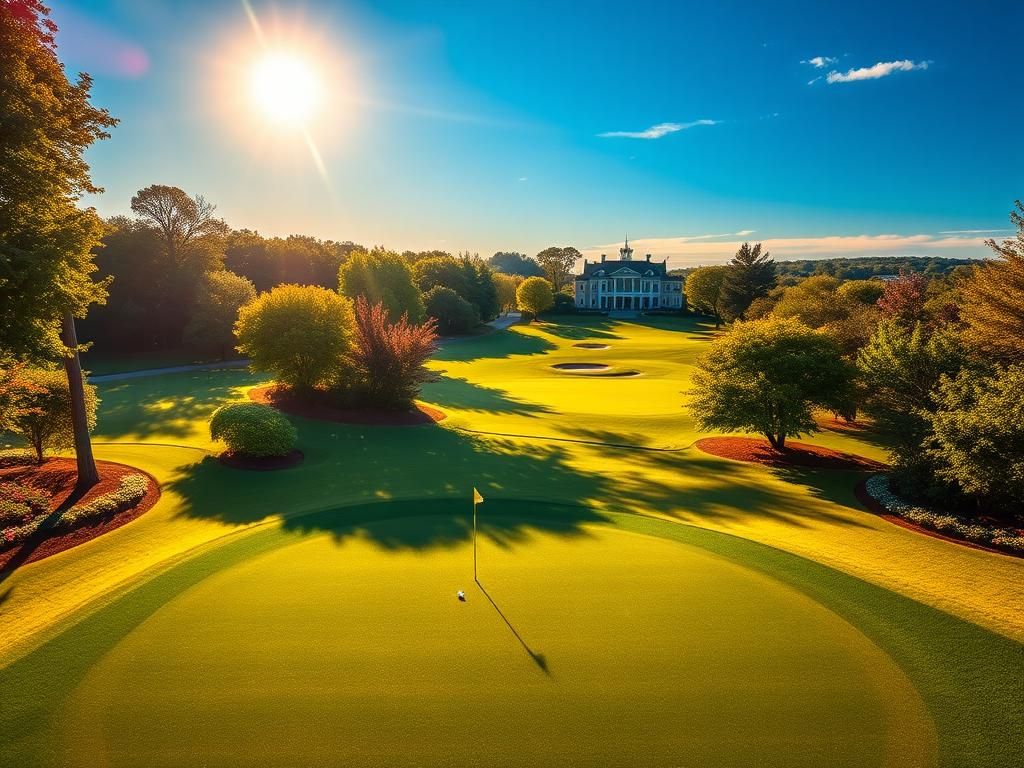 Flick International Aerial view of Quail Hollow golf course under sunny skies