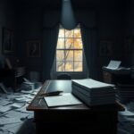 Flick International A dimly-lit presidential desk with autopen and unsigned pardons