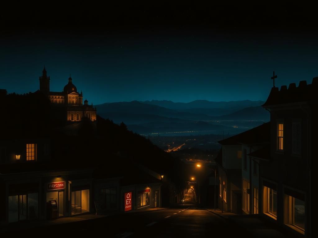 Flick International Darkened cityscape of Portugal during a power outage with illuminated historical buildings