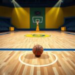 Flick International Empty basketball court featuring hardwood floor with three-point line and free-throw circle, symbolizing recent WNBA intensity.