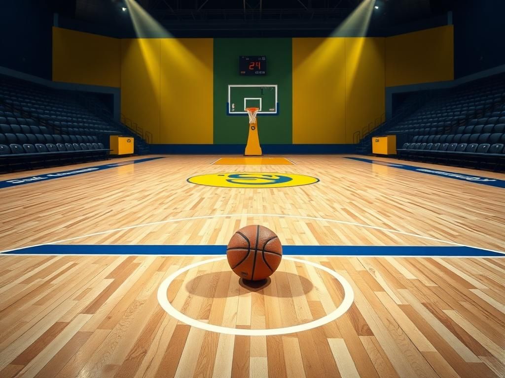 Flick International Empty basketball court featuring hardwood floor with three-point line and free-throw circle, symbolizing recent WNBA intensity.