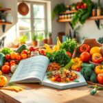 Flick International A vibrant kitchen scene with fresh ingredients and a healthy cookbook