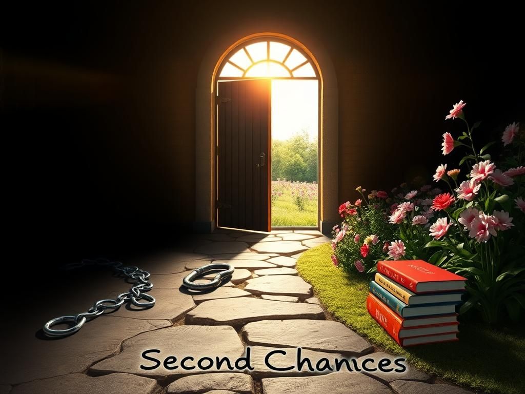 Flick International Open door symbolizing hope and justice leading from darkness to light